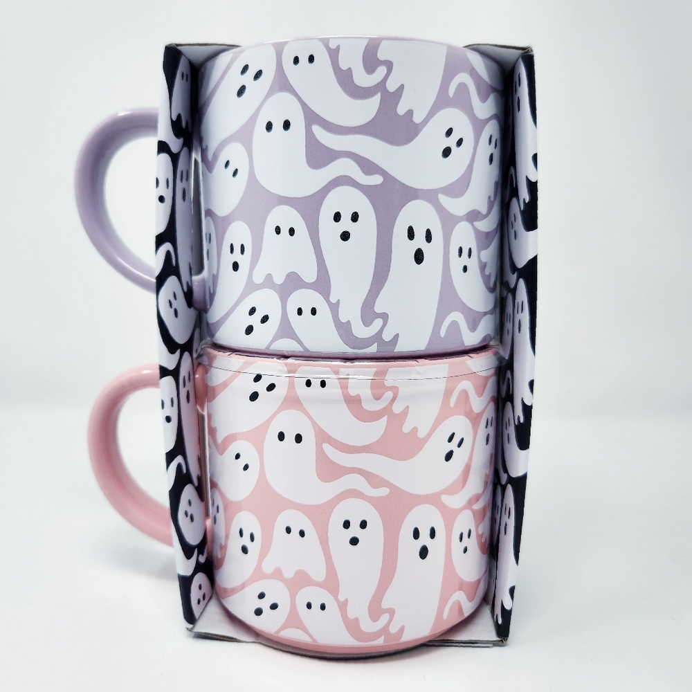 ELUM HOME Cute Halloween Purple & Pink Ghosts Stackable Mugs